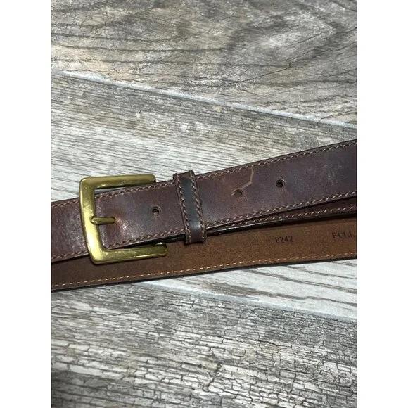 Vintage Brass Buckle Brown Full Grain Brown Leather Men's Belt 48" - Picture 5 of 5